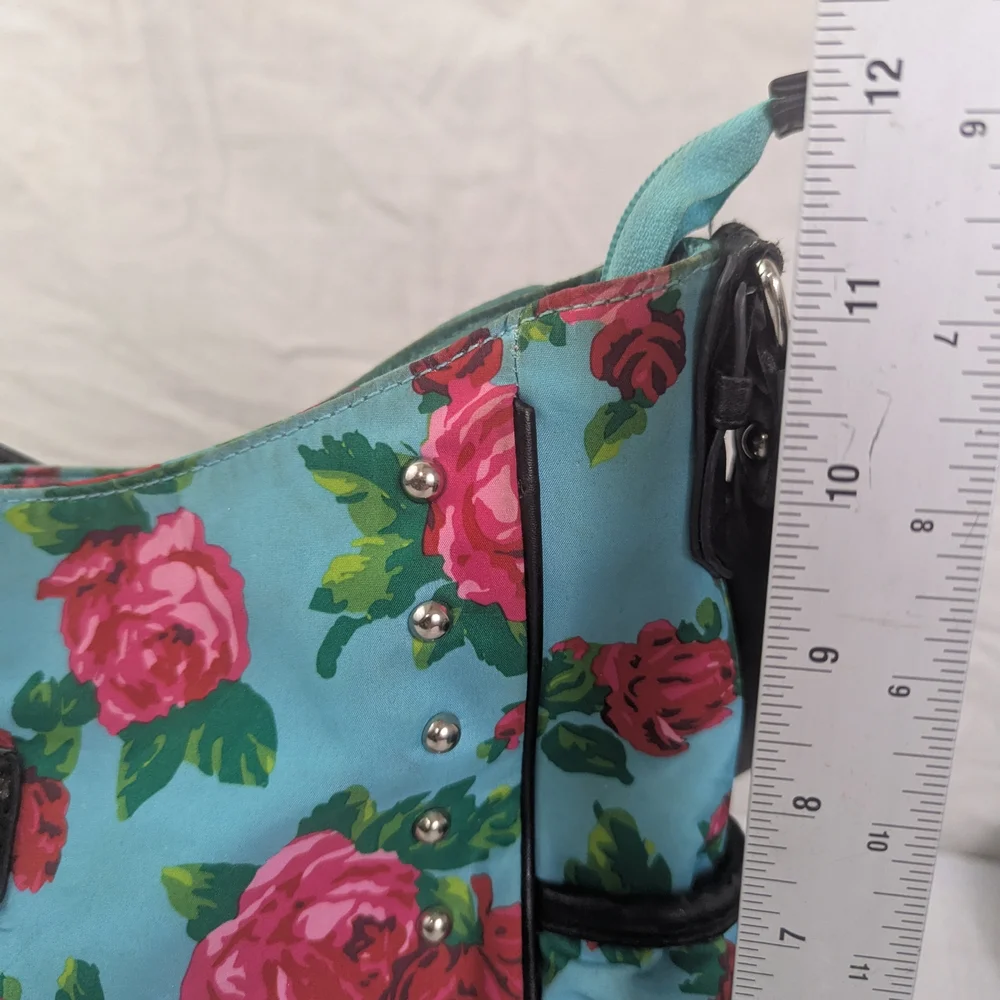 Betsey Johnson Betseyille Red Roses with Blue Background Hobo Bag